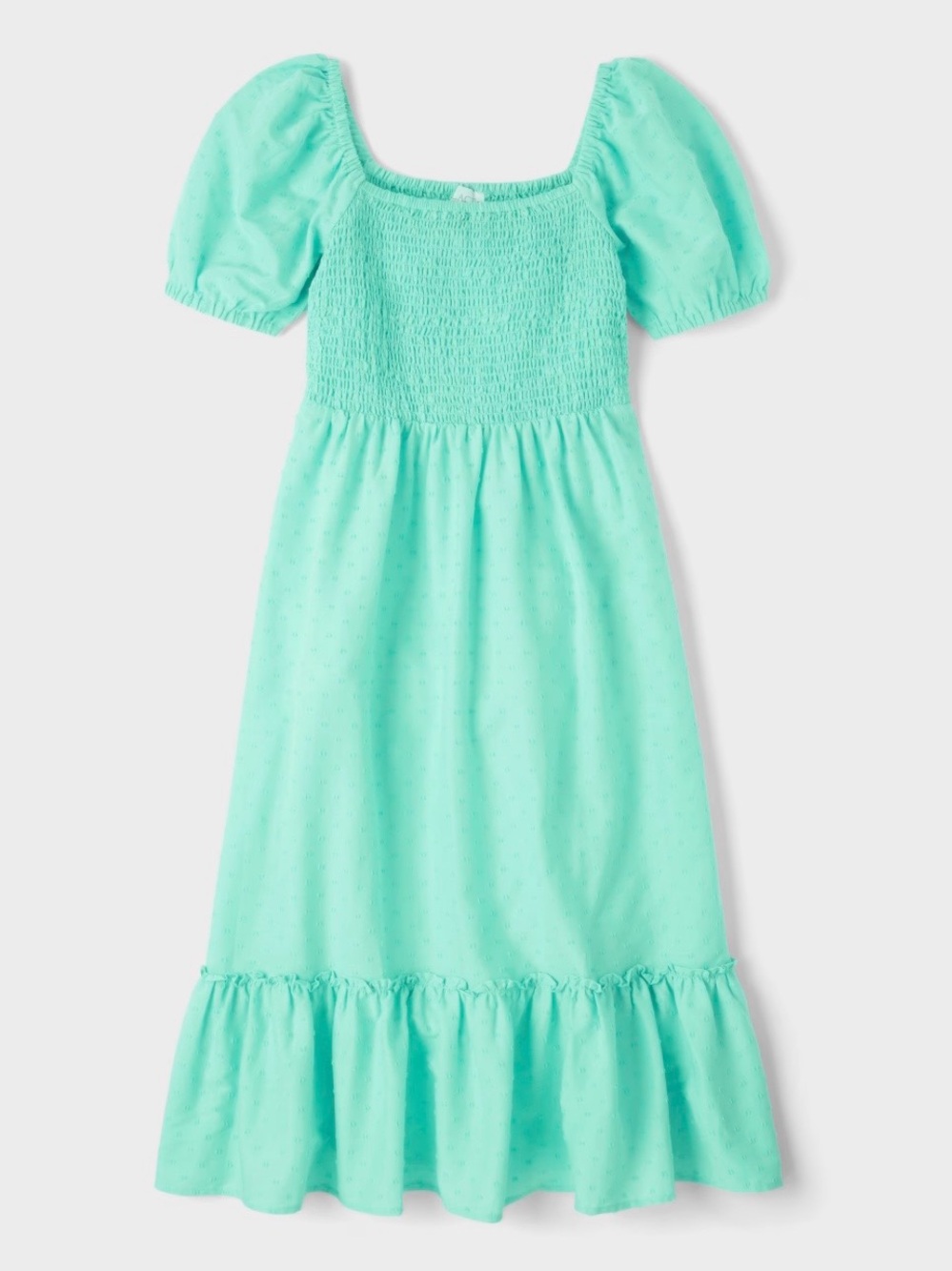 NWT Women’s Mint Puff-Sleeve Smocked Midi Dress size Medium.